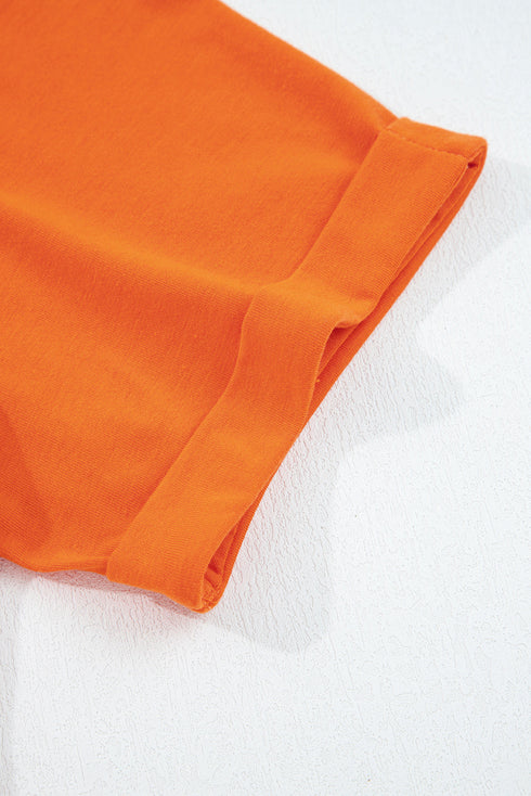 Soft Stretch Solid Crew Neck Rolled Cuff Relaxed Tee
